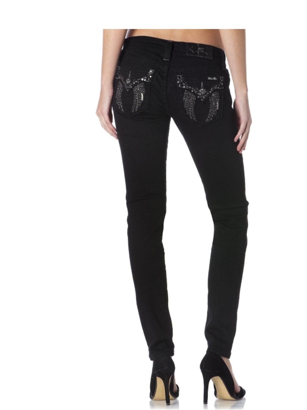 Miss Me Black Skinny Jeans with Embellished Back Detail